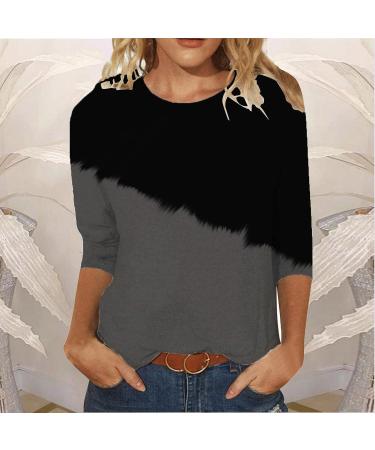 Yihaojia Fall Tops for Women 2023 Trendy 3/4 Sleeve Crewneck T Shirts Tee Plaid/Stripes Print 3/4 Sleeves Pullover Blouse Gray#198 Medium - Buy Online on GoSupps.com