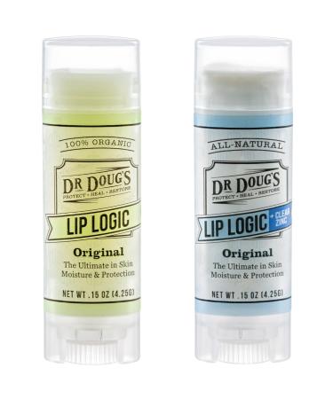 Dr. Doug s Lip Logic All-Natural Lip Balm Duo (2-Pack) | Hydrating Lip Care with Zinc for Sun Protection | Soothes Moisturizes and Shields Lips | Portable Non-Toxic Formula for Sensitive Skin