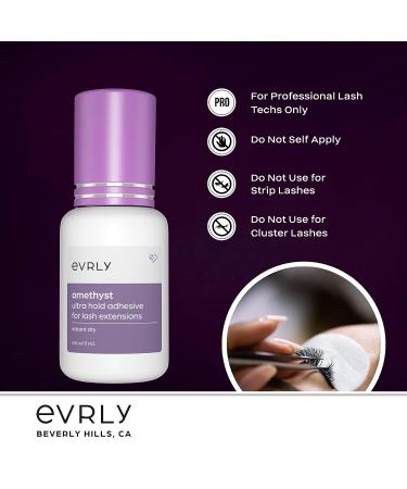 EVRLY Beverly Hills Amethyst Ultra Hold Adhesive for Volume Eyelash Extensions | 5 ML Black Glue | 1-2 Sec Dry Time | 8-Week Retention | Maximum Bond for Professional Use - Buy Online on GoSupps.com