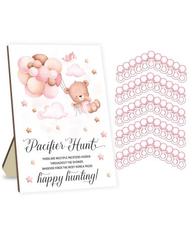 Baby Shower Party Games Baby Schnuller Hunting Ballon Bar Topic Baby Shower Games Set includes wood baby pacifier hunt shield board and 50 pink acrylic baby pacifier 005