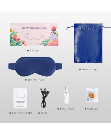 Adalia 100% Silk Heated Eye Mask with Earplugs and USB Steam, Temperature Control for Dry Eyes and Sleep - Blue - Buy Online on GoSupps.com
