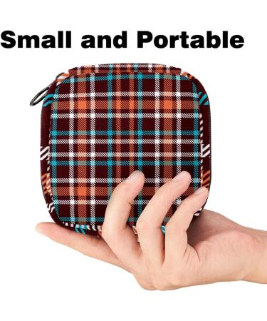 Shop Stylish Women's Binding-Up Bags | Orange Brown & Blue Checkered Tampon Storage with Zip Pockets - Buy Online on GoSupps.com