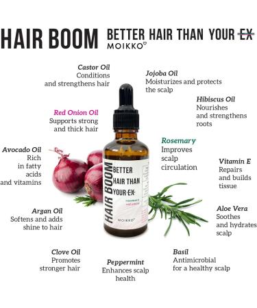 Hair Growth Oil 100% Natural with Castor Jojoba Avocado Hibiscus Argan Peppermint Basil Aloe Red Onion Clove & Rosemary - Promotes Thickness & Strength - Buy Online on GoSupps.com