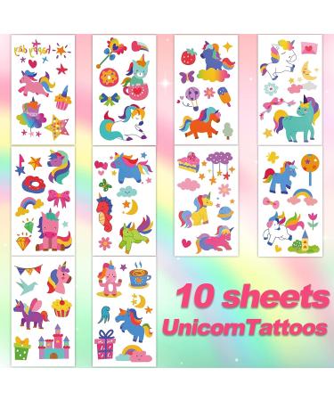 10 Sheets Unicorn Temporary Tattoos for Kids - 70 Cute Animal Styles, Waterproof Fake Tattoo Stickers for Boys and Girls - Perfect for Unicorn Party, Birthday Favors & Gifts - Buy Online on GoSupps.com