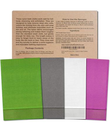 36 Exfoliating Bath Cloth/Towel Set (4 Pack) - Gray, White, Green, Lavender | Nylon, Stitched for Durability - Buy Online on GoSupps.com