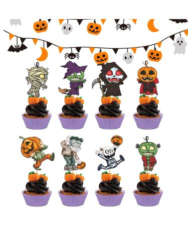 Halloween Cake Toppers - Fall Theme Cupcake Decorations | Pumpkin Cupcake Toothpicks Party Decorations for Cupcake Party Supplies Neecs