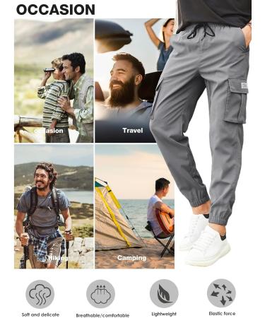 Elegancity Men's Cargo Pants | Casual Jogger Work Trousers with Drawstring | Regular Fit Sweatpants Sports Bottoms | Pockets (Size 38-46) - Gray - Buy Online on GoSupps.com