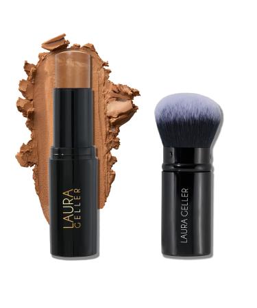 LAURA GELLER NEW YORK Italian Marble Bronzer Stick D'oro Glow + Airbrush Kabuki Brush 2pc
