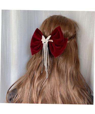 Angoily Tassel Hair Clip Big Bow Crystal Hair Clip French Barrette Hair Jewels for Women Goody Hair Clips for Women Tassel Hair Bow Crystal Bow Hair Clip Headgear Miss Red Bow Tie Velvet - Buy Online on GoSupps.com