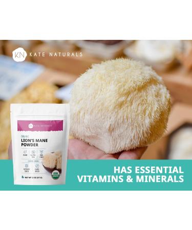 Organic Kate Naturals Lion's Mane Powder - Immune Support for Clarity & Focus | 28 Servings, Gluten-Free, 2oz Resealable Bag - Buy Online on GoSupps.com