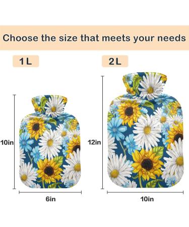 NAANLE 1L Hot Water Bottle with Cover - Watercolor Daisy Sunflower Design for Menstrual Cramps Pain Relief & Heat Therapy - Ideal for Hand & Foot Comfort - Buy Online on GoSupps.com