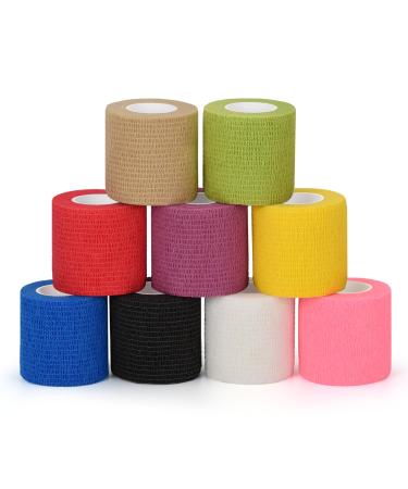 SEADESKY 9 Rolls Pet Vet Wrap for Dogs Self Adherent Bandage Wrap for Wrist Ankle Sprain Self Adhesive Bandage Elastic Athletic Tape Cohesive Bandages 5cm x 4.5m Assorted Colours Mix