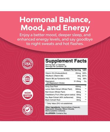 Menopause Relief Supplement with Dong Quai, Vitex, Chaste Berry, Black Cohosh - 30 Servings - Buy Online on GoSupps.com