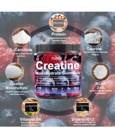 Fitfido Creatine Monohydrate Gummies 8000mg + Collagen Gummies Support for Thick Hair Strong Nails & Healthy Skin Vegan Sugar Free 2-Pack Supplement Bundle - Buy Online on GoSupps.com