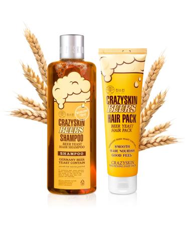CRAZY SKIN Beer Shampoo & Hair Pack SET - BIOTIN Rich with Beer Yeast for hair loss, Hair Regrowth and Thickening, Biotin shampoo for thinning hair, Sulfate free