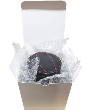 Black PU Leather Dice Cup Set with Storage Compartment + (5) 16mm Transparent Dice | Gift Boxed | Smoke/Red - Buy Online on GoSupps.com