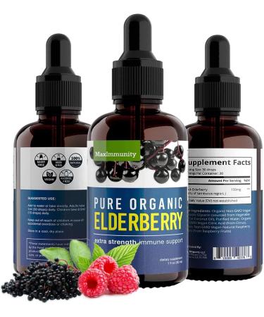 MaxImmunity Organic Elderberry Syrup - 30 Day Supply - Immune Support Liquid Drops - Sambucus Extract for Kids & Adults - Extra Strength (1 Pack) - Buy Online on GoSupps.com