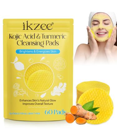 60 Pads Turmeric Kojic Acid Cleansing Pads Turmeric Kojic Pads Turmeric Kojic Acid Pads for Exfoliating Turmeric Exfoliating Face Pads for Dark Spots Deep Cleansing