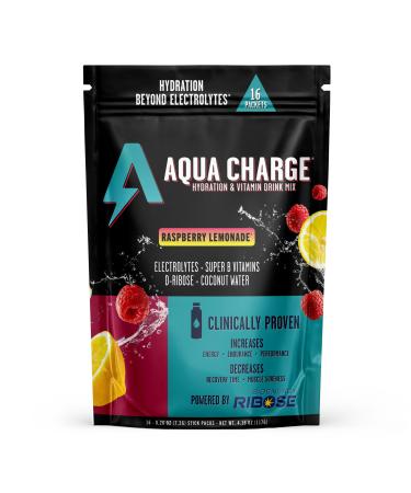 Grab The Gold Aqua Charge Electrolytes Drink Mix | Naturally Flavored Sugar-Free Hydration Drinks with B Vitamins | Vegan Gluten-Free Non-GMO | Raspberry Lemonade - 16 Packs