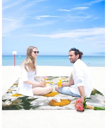 Watercolor Daisy Flowers Beach Blanket - Extra Large 95x80in, Waterproof & Sandproof Picnic Blanket for Outdoor Adventures - Lightweight & Portable - White Farm Floral Design - Buy Online on GoSupps.com