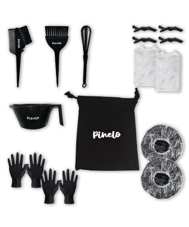 17-in-1 Hair Dye Kit - Pouch with Complete Hair Coloring Kit Color Mixing Bowl Brushes Clips Disposable Gloves Mixing Whisk - DIY Highlights Professional Hairdressing Supplies