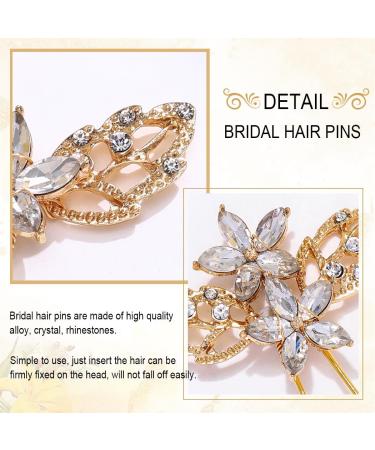 Vakkey Crystal Wedding Hair Needles - Gold Leaf Hair Clips & Rhinestone Head Jewelry for Brides & Girls (4 Pack) - Buy Online on GoSupps.com