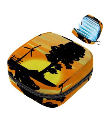 Portable women's binding bags menstrual cup pocket female menstrual pads bags for teenage girls tampons first period wind turbines tree sunset silhouette multi-colored 03