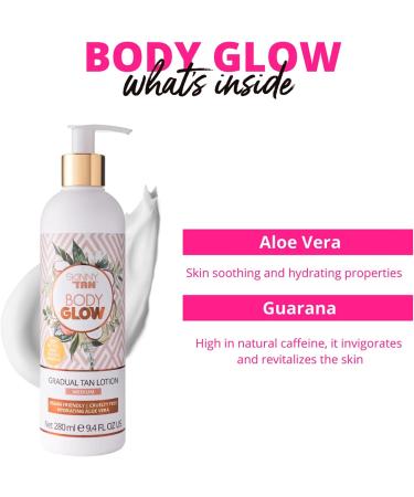 Skinny Tan Body Glow Gradual Tan Lotion - Vegan & Cruelty-Free Tanning Moisturiser with Coconut & Vanilla - 280ml - Buy Online on GoSupps.com