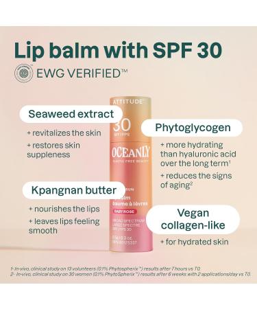 ATTITUDE Oceanly Tinted Lip Balm SPF 30 | EWG Verified Plastic-Free Vegan Broad Spectrum Protection | Baby Rose - 0.3 Ounce - Buy Online on GoSupps.com