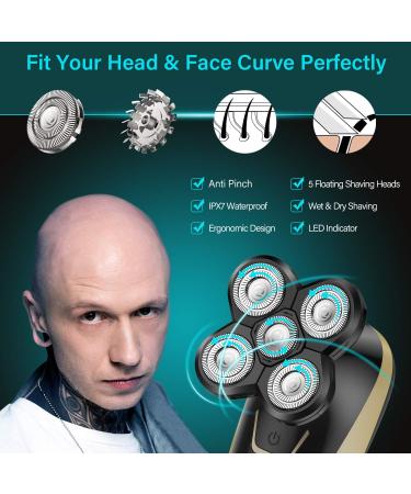 4-in-1 Electric Shaver for Men | Bald Head Shaver, Rechargeable Wet & Dry Razor, Grooming Kit with Clipper & Nose Trimmer - Black Gold - Buy Online on GoSupps.com