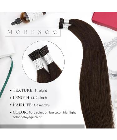 Moresoo Real Hair Extensions - Dark Brown I-Tip Keratin Bond Hair Extensions - Hot Fusion 20 Inch #4 40g/50s for Thin Hair - Buy Online on GoSupps.com