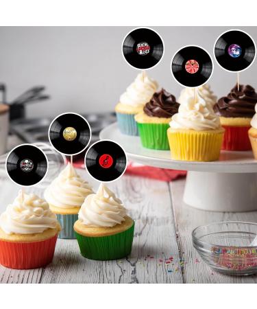 Black Glitter CD Dessert Cupcake Topper Retro 50s 60s CD Theme Theme Decor Supplies Happy Birthday Rock Roll Music Party Decorations - Buy Online on GoSupps.com