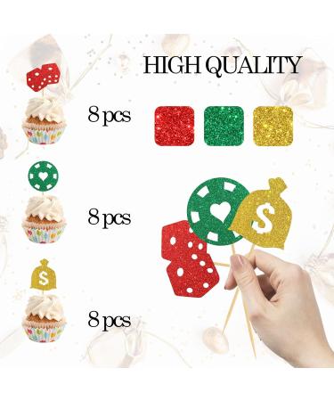 INNORU Gambling Chips Dollar Cupcake Toppers Money Casino Night Las Vegas Casino Theme Birthday Dollar Bill Poker Game Party Decorations Supplies Pack of 24 Glitter - Buy Online on GoSupps.com