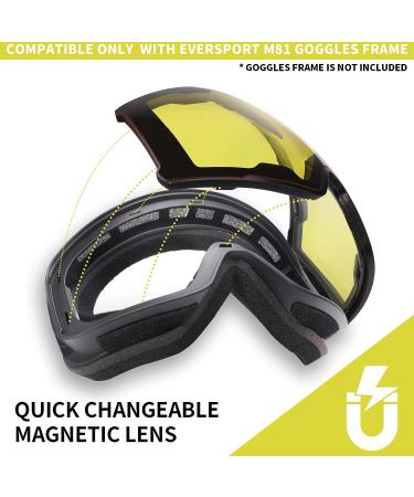 EverSport M81 Ski Goggles Pro | Magnetic Snowboard Goggles for Women Men | UV Protection | X-Replaceable Lens | VLT75% Yellow - Buy Online on GoSupps.com