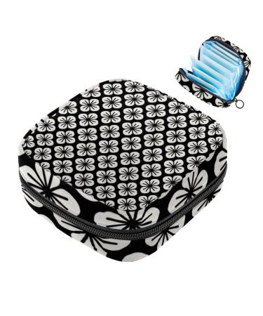 Storage bags for women's bandages black and white simple cherry blossom pattern portable menstrual insert panty lips tampons women's bandages storage holder for women school office multi -colored 02