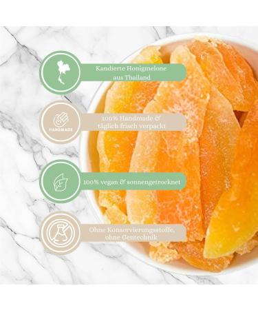  1001 Frucht 1001 Frucht candied honey melon 500 g slightly ground aromatic candied fruit without additives pieces of melon from Thailand as a snack of healthy fruits - Buy Online on GoSupps.com