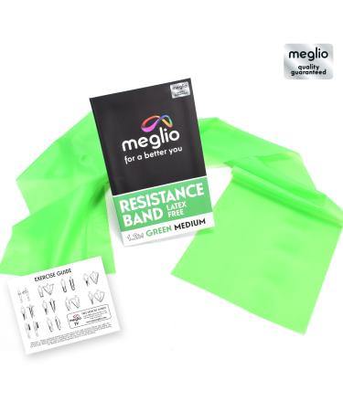 Meglio Resistance Bands Latex Free - Exercise Bands for Physiotherapy Strength Training & Fitness Workouts Yoga Pilates Stretching. Range of Resistance Strengths 2m Green (Medium)