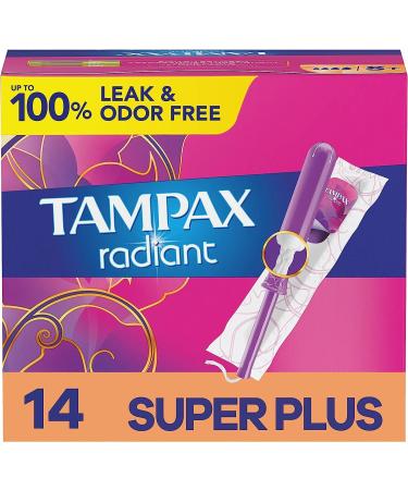 Tampax Radiant Tampons Super Plus Absorbency Odorless 14 Count (Packaging May Vary)