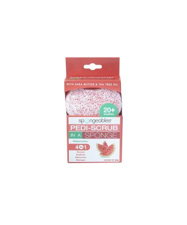 Spongeables Pedi-Scrub Foot Buffer with Tea Tree Oil | Exfoliating Sponge & Heel Buffer | 20+ Washes | Watermelon Scent | 2oz Sponge - Buy Online on GoSupps.com