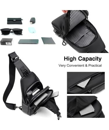 Fandare Ultra-Light Sling Bag for Men - Waterproof Business Shoulder Bag with USB Charging - Casual Pocket Backpack for Outdoor Sports Hiking & Cycling - Black - Buy Online on GoSupps.com