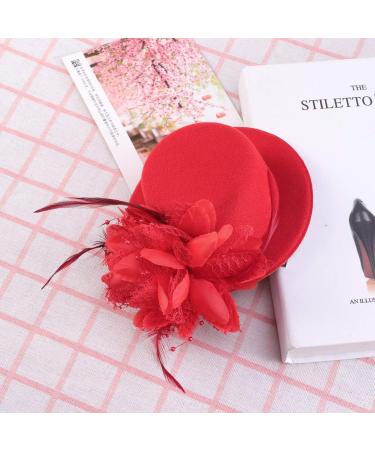 FRCOLOR Top Hat Hair Clip Feather Flower Decor Clips Fascinator Hat Veil Red Mini Top Hat for Tea Party Wedding Party - Buy Online on GoSupps.com