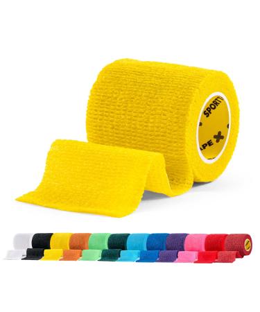 SPORTTAPE Self-Adhesive Football Sock Tape | 5cm x 4.5m - Yellow | Cohesive Bandage Sock Wrap Shin Pad Tape | Goalkeeper Wrist Tape & Football Ankle Tape | Pet & Vet Wrap for Dogs - Single Roll Yellow 5x450 cm (Pack of 1)