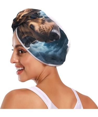 Dog Astronaut Hair Towel 2 Pack - Super Absorbent Quick Dry Hair Turbans for Women & Girls | Head Towel with Button Twisty Wrap - Buy Online on GoSupps.com