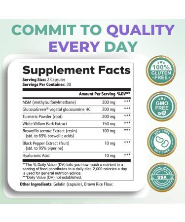 VITAL NUTRITIVE Joint Support Supplement for Men and Women Glucosamine MSM Hyaluronic Acid and Turmeric Supports Joint Health 60 Days Supply - Buy Online on GoSupps.com