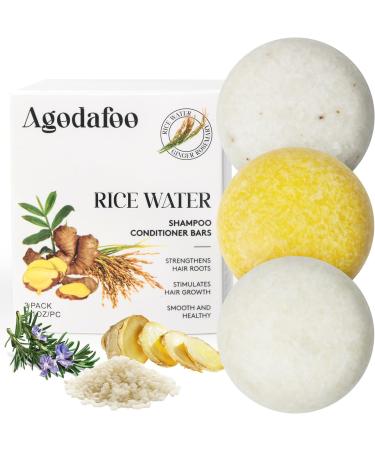 Rice Water Shampoo Bar & Conditioner Set for Hair Growth | Ginger & Rosemary | pH Balanced | All Hair Types | Men & Women | 6.3oz - International Shipping Available - Buy Online on GoSupps.com