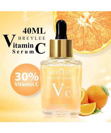 BREYLEE Vitamin C Serum 1.4 Fl Oz - Hydrating Brightening Serum for Dark Spot Removal, Wrinkle Reduction & Anti-Aging with Hyaluronic Acid, Nicotinamide, Vitamin E & Retinol - 1.41 Fl Oz - Buy Online on GoSupps.com