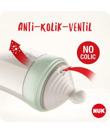 Nuk Nature Sense Baby Bottles Starter Set | 0-18 Months | Anti-Colic BPA-Free | 9-Piece Gray & White Set with Pacifier & Bottle Brush - Buy Online on GoSupps.com