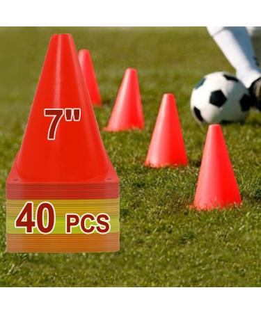 DUNCHATY 40 PCS 7 Inch Plastic Soccer Cones Sports Agility Training Drills Field Marker Practice Cones for Skating, Football, Basketball Small Traffic Cones 4 Colors 40Pack Sports Cones (4 Colors)