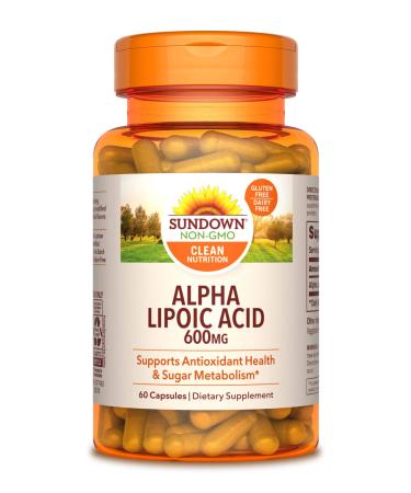 Sundown Super Alpha Lipoic Acid 600 mg, 60 Capsules (Packaging May Vary) Non-GMOˆ, Free of Gluten, Dairy, Artificial Flavors