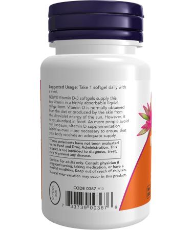NOW Foods Vitamin D 2000 IU 120 softgels - Buy Online on GoSupps.com